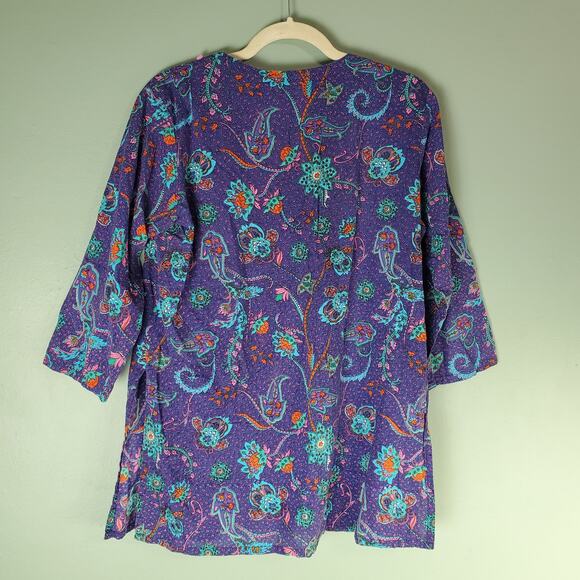 Sam Hilu's Collection Womens Boho Floral Paisley Print Tunic Top Size Medium - Picture 2 of 5